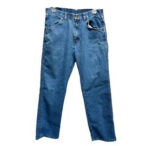 Wrangler Slim Straight Leg Med Wash Denim Jeans Size 32x30 Logo Mid Rise‎